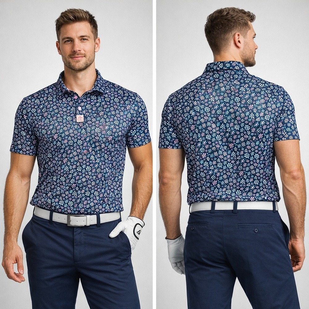 Pins & Aces Golf‎ Polo Mens XL Floral Print Performance Shirt NWT